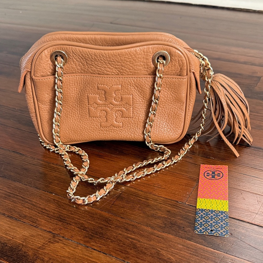 Tory Burch Thea Royal Tan Crossbody Bag with Gold Chain